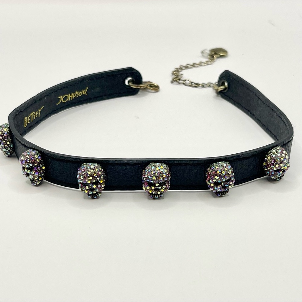 Betsey Johnson Black Choker with Multicolor Crystal Skull Accents